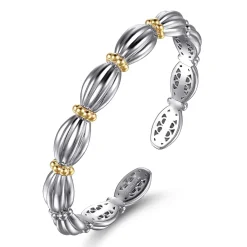Hot Gabriel & Co. 14K Yellow Gold and 925 Sterling Silver Shrimp Texture Bujukan Cuff Bracelet