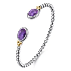 Gabriel & Co. 14K Yellow Gold and 925 Sterling Silver Bujukan Oval Amethyst Bangle