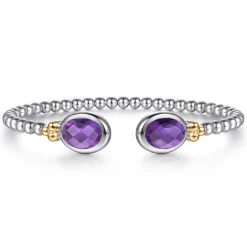 Gabriel & Co. 14K Yellow Gold and 925 Sterling Silver Bujukan Oval Amethyst Bangle