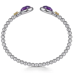 Gabriel & Co. 14K Yellow Gold and 925 Sterling Silver Bujukan Oval Amethyst Bangle