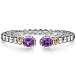 Sale Gabriel & Co. 14K Yellow Gold and 925 Sterling Silver Bujukan Amethyst Open Bangle Bracelet