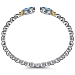 Online Gabriel & Co. 14K Yellow Gold and 925 Sterling Silver Bujukan Blue Topaz Open Bangle Bracelet