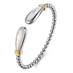 Gabriel & Co. 14K Yellow Gold and 925 Sterling Silver Bujukan Bangle with White Mother of Pearl
