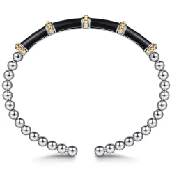 Outlet Gabriel & Co. 14K Yellow Gold and 925 Sterling Silver Bujukan and Bar Split Bangle Bracelet with Black Enamel