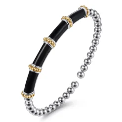 Outlet Gabriel & Co. 14K Yellow Gold and 925 Sterling Silver Bujukan and Bar Split Bangle Bracelet with Black Enamel