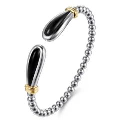 Online Gabriel & Co. 14K Yellow Gold and 925 Sterling Silver Bujukan Bangle Bracelet with Black Onyx