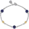 New Gabriel & Co. 14K Yellow Gold and 925 Sterling Silver Brush Bujukan Beads and Lapis Station Bracelet