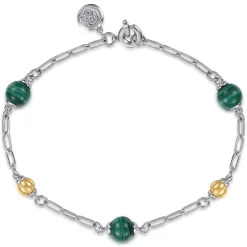 Online Gabriel & Co. 14K Yellow Gold and 925 Sterling Silver Brush Bujukan Beads and Malachite Station Bracelet