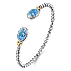 Online Gabriel & Co. 14K Yellow Gold and 925 Sterling Silver Bujukan Oval Blue Topaz Bangle