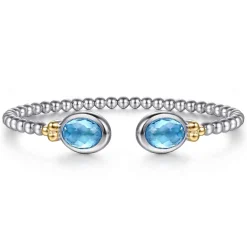 Online Gabriel & Co. 14K Yellow Gold and 925 Sterling Silver Bujukan Oval Blue Topaz Bangle