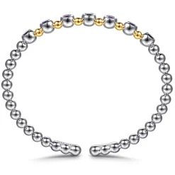 Discount Gabriel & Co. 14K Yellow Gold and 925 Sterling Silver Amethyst Bezel Set Bujukan Split Bangle Bracelet
