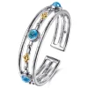 Discount Gabriel & Co. 14K Yellow Gold and 925 Sterling Silver Bujukan Round Blue Topaz Cuff Bangle Bracelet
