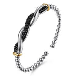 Online Gabriel & Co. 14K Yellow Gold and 925 Sterling Silver Bujukan Black Spinel Twisted Bangle Bracelet
