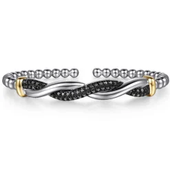 Online Gabriel & Co. 14K Yellow Gold and 925 Sterling Silver Bujukan Black Spinel Twisted Bangle Bracelet