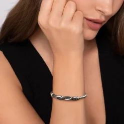 Online Gabriel & Co. 14K Yellow Gold and 925 Sterling Silver Bujukan Black Spinel Twisted Bangle Bracelet