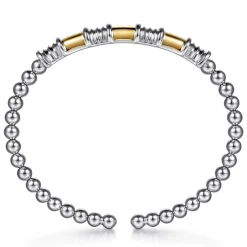 Discount Gabriel & Co. 14K Yellow Gold and 925 Sterling Silver Bujukan Beaded Diamond Cut Station Cuff Bangle Bracelet