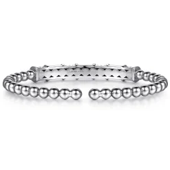 Discount Gabriel & Co. 14K Yellow Gold and 925 Sterling Silver Bujukan Beaded Diamond Cut Station Cuff Bangle Bracelet