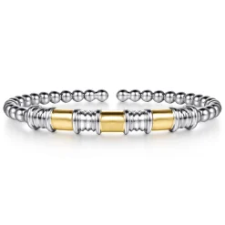 Discount Gabriel & Co. 14K Yellow Gold and 925 Sterling Silver Bujukan Beaded Diamond Cut Station Cuff Bangle Bracelet