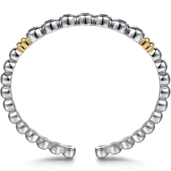 Gabriel & Co. 14K Yellow Gold and 925 Sterling Silver Bujukan Round Amethyst Bangle