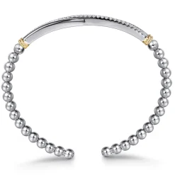 Discount Gabriel & Co. 14K Yellow Gold and 925 Sterling Silver Bujukan Beaded White Sapphire Cuff Bangle Bracelet