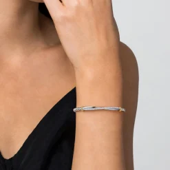 Discount Gabriel & Co. 14K Yellow Gold and 925 Sterling Silver Bujukan Beaded White Sapphire Cuff Bangle Bracelet