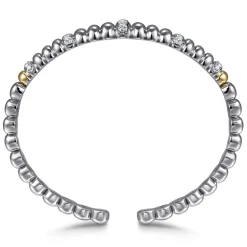 Best Gabriel & Co. 14K Yellow Gold and 925 Sterling Silver Bujukan White Sapphire Scallop Open Bangle Bracelet