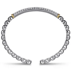 Outlet Gabriel & Co. 14K Yellow Gold and 925 Sterling Silver Bujukan White Sapphire Open Bangle Bracelet