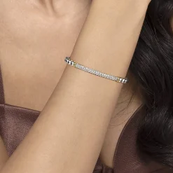Outlet Gabriel & Co. 14K Yellow Gold and 925 Sterling Silver Bujukan White Sapphire Open Bangle Bracelet