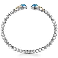 Discount Gabriel & Co. 14K Yellow Gold and 925 Sterling Silver Round Shape Blue Topaz Bujukan Bangle