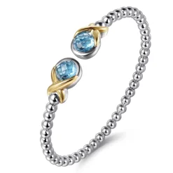 Discount Gabriel & Co. 14K Yellow Gold and 925 Sterling Silver Round Shape Blue Topaz Bujukan Bangle