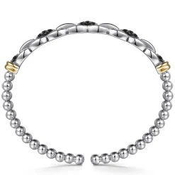 New Gabriel & Co. 14K Yellow Gold and 925 Sterling Silver Bujukan Black Spinel Link Cuff Bangle Bracelet