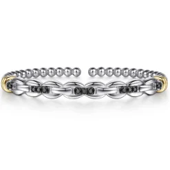 New Gabriel & Co. 14K Yellow Gold and 925 Sterling Silver Bujukan Black Spinel Link Cuff Bangle Bracelet