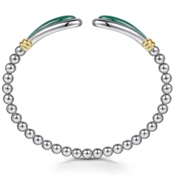 Clearance Gabriel & Co. 14K Yellow Gold and 925 Sterling Silver Bujukan Bangle with Malachite