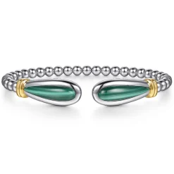 Clearance Gabriel & Co. 14K Yellow Gold and 925 Sterling Silver Bujukan Bangle with Malachite