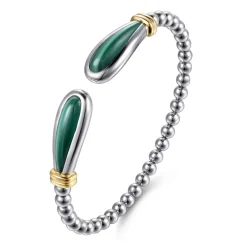 Clearance Gabriel & Co. 14K Yellow Gold and 925 Sterling Silver Bujukan Bangle with Malachite