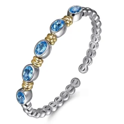 Hot Gabriel & Co. 14K Yellow Gold and 925 Sterling Silver Bujukan Blue Topaz Open Bangle Bracelet