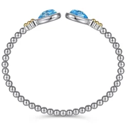 Gabriel & Co. 14K Yellow Gold and 925 Sterling Silver Bujukan Pear Blue Topaz Bangle