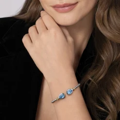 Gabriel & Co. 14K Yellow Gold and 925 Sterling Silver Bujukan Pear Blue Topaz Bangle
