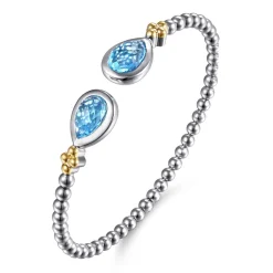 Gabriel & Co. 14K Yellow Gold and 925 Sterling Silver Bujukan Pear Blue Topaz Bangle