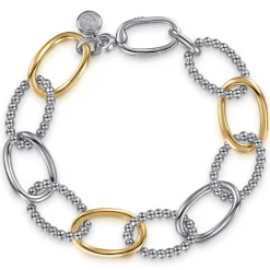 Gabriel & Co. 14K Yellow Gold and 925 Sterling Silver Bujukan Link Chain Bracelet