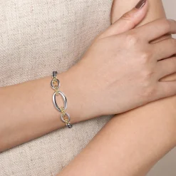 Clearance Gabriel & Co. 14K Yellow Gold and 925 Sterling Silver Bujukan Open Bangle Bracelet