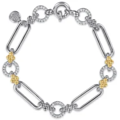 Best Gabriel & Co. 14K Yellow Gold and 925 Sterling Silver Bujukan Clover and White Sapphire Link Chain Bracelet