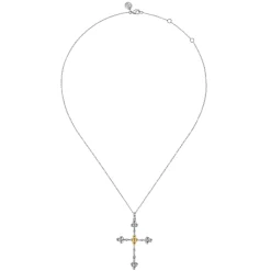 Gabriel & Co. 14K Yellow Gold and 925 Sterling Silver Bujukan Clover Cross Necklace