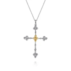 Gabriel & Co. 14K Yellow Gold and 925 Sterling Silver Bujukan Clover Cross Necklace