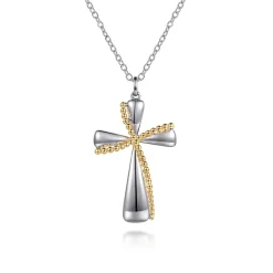 New Gabriel & Co. 14K Yellow Gold and 925 Sterling Silver Bujukan Cross Necklace