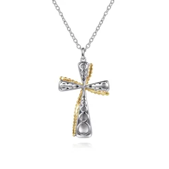 New Gabriel & Co. 14K Yellow Gold and 925 Sterling Silver Bujukan Cross Necklace