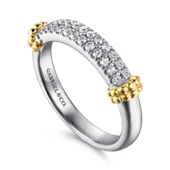 Hot Gabriel & Co. 14K Yellow Gold and 925 Sterling Silver Bujukan White Sapphire Stackable Ring