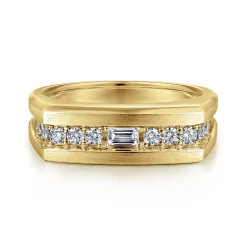 Sale Gabriel & Co. 14K Yellow Gold Angular Diamond Ring in Satin Finish