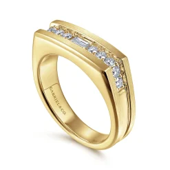 Sale Gabriel & Co. 14K Yellow Gold Angular Diamond Ring in Satin Finish