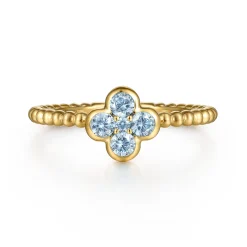 Clearance Gabriel & Co. 14K Yellow Gold Aquamarine Cluster Clover and Bujukan Bead Stackable Ring